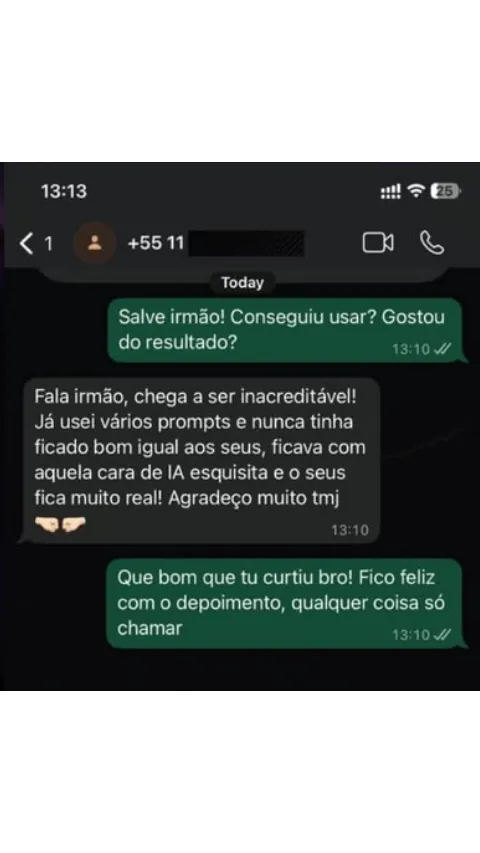 Prova social 2: conversa de cliente no WhatsApp